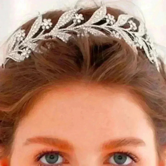 Floral Leaf Crystal Bride Wed Fairy Rhinestone Tiara - Picture 5 of 7